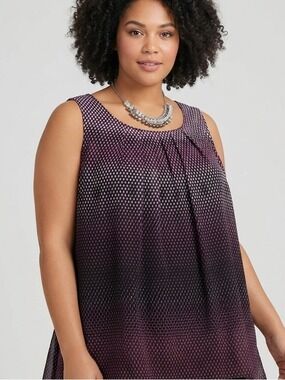 REITMANS Black and Purple Sleeveless Geometric Printed Blouse 1X